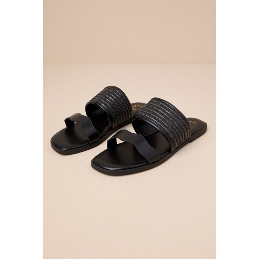 Lulus Tazmynn Black Raffia Slide Sandals - Size 7